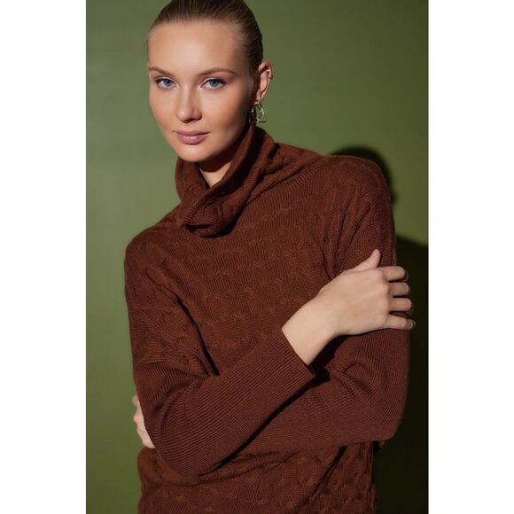 Natori Textured Mandalay Turtleneck Wedge Top Cognac Size S - Picture 4 of 8